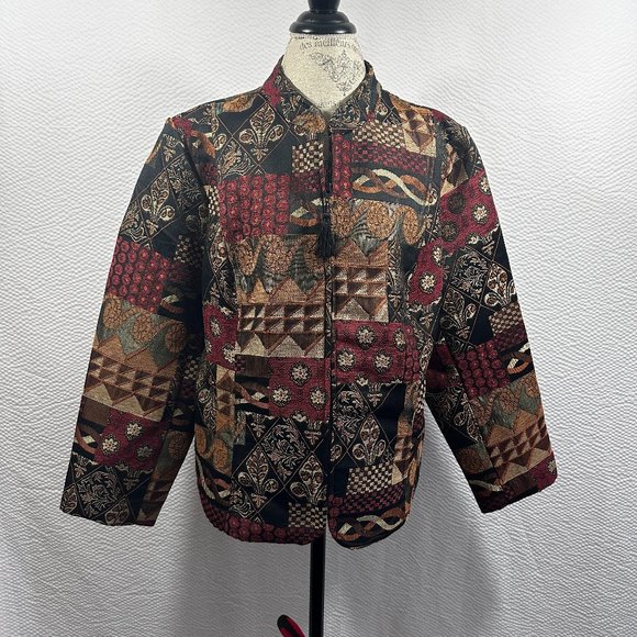 Dress Barn Jackets & Blazers - Vintage Tapestry Earth Tone Mandarin Full Zip jacket color blocked 2X